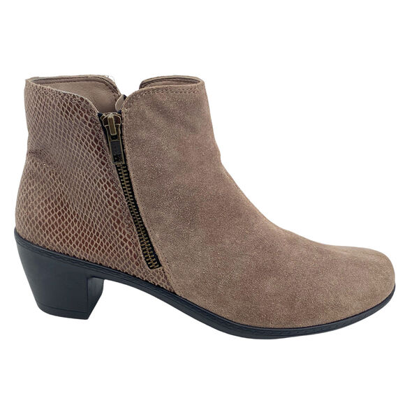 Hotter Leather Ankle Booties 9 Samia Tan Side Zip Western Neutral Preppy Minimal - Picture 3 of 12